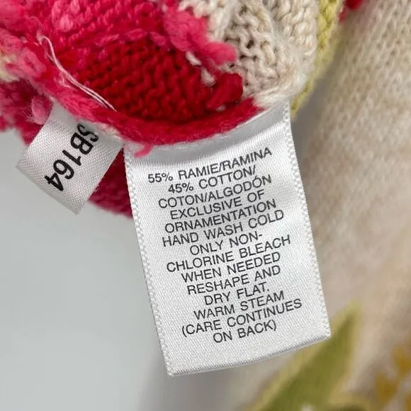 Hummingbird and Flower Button Down‎ Cardigan Sweater Button Front Floral Small Pink - Image 8