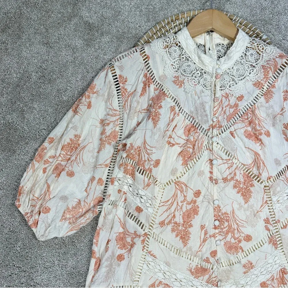 By Together Shanna Mini Dress Button Front Floral Orange Blossom Cottagecore S - Image 4