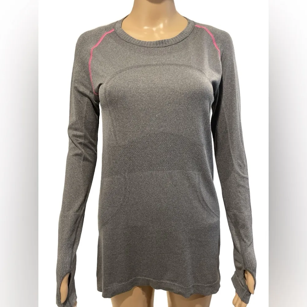 Lululemon Swiftly Tech Top Womens 10 gray /pink Long Sleeve Shirt - Image 2