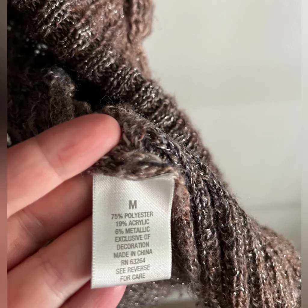 Dressbarn Metallic Open Knit Cardigan M Brown Ombre Cocoon Sleeve Sweater - Image 6