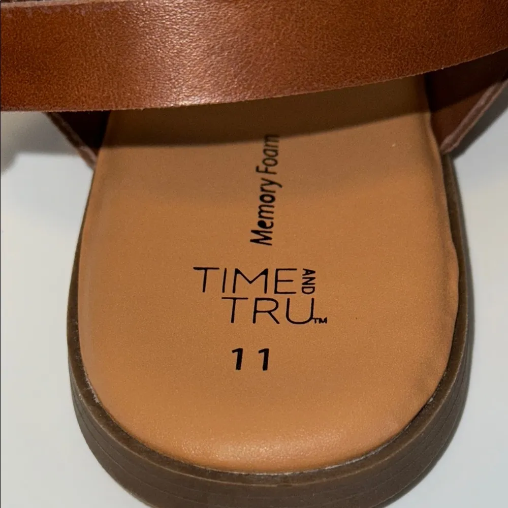 Time & Tru Adjustable Buckle Slingback Flat Sandals Tan Women’s 11 Brown - Image 8