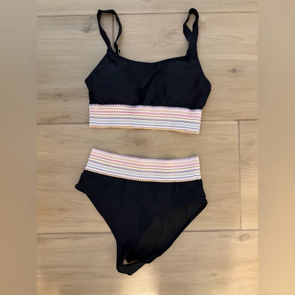 NEW High Waisted 2 Piece Tummy Control Swimsuit Bathing Suit Spaghetti Straps M Black Size M - Image 4