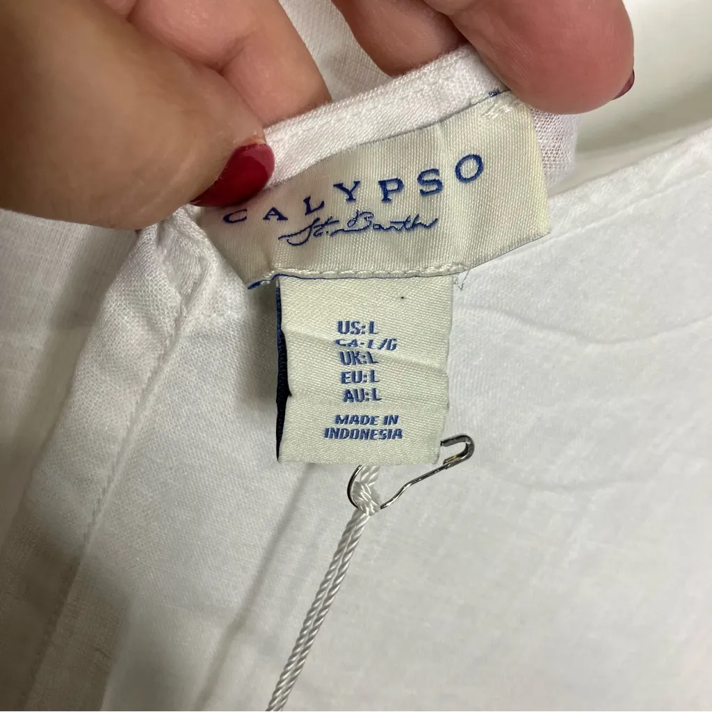 Calypso St. Barth white linen rich blend jumpsuit v-neck sleeveless womens large - Image 6