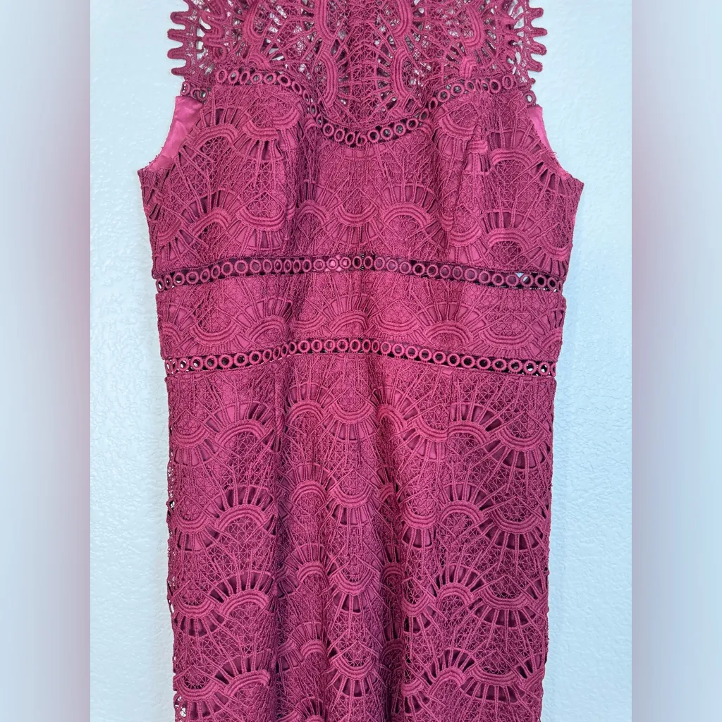 Bardot Mariano Lace Sheath Dress in Burgundy Wine Mulberry size US 10 Large - Image 11