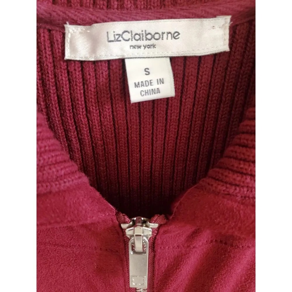 Liz Claiborne Vest Women's Small Burgundy Red Full Zip Vest with Sweater Back - Image 4