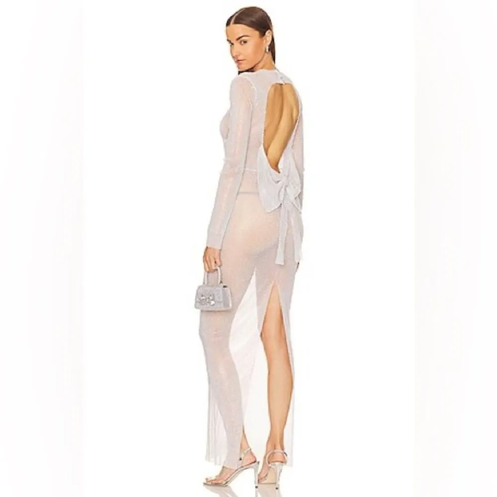 Santa Brands Sparkle Maxi Dress with Bow One Size White Size XS - Image 5