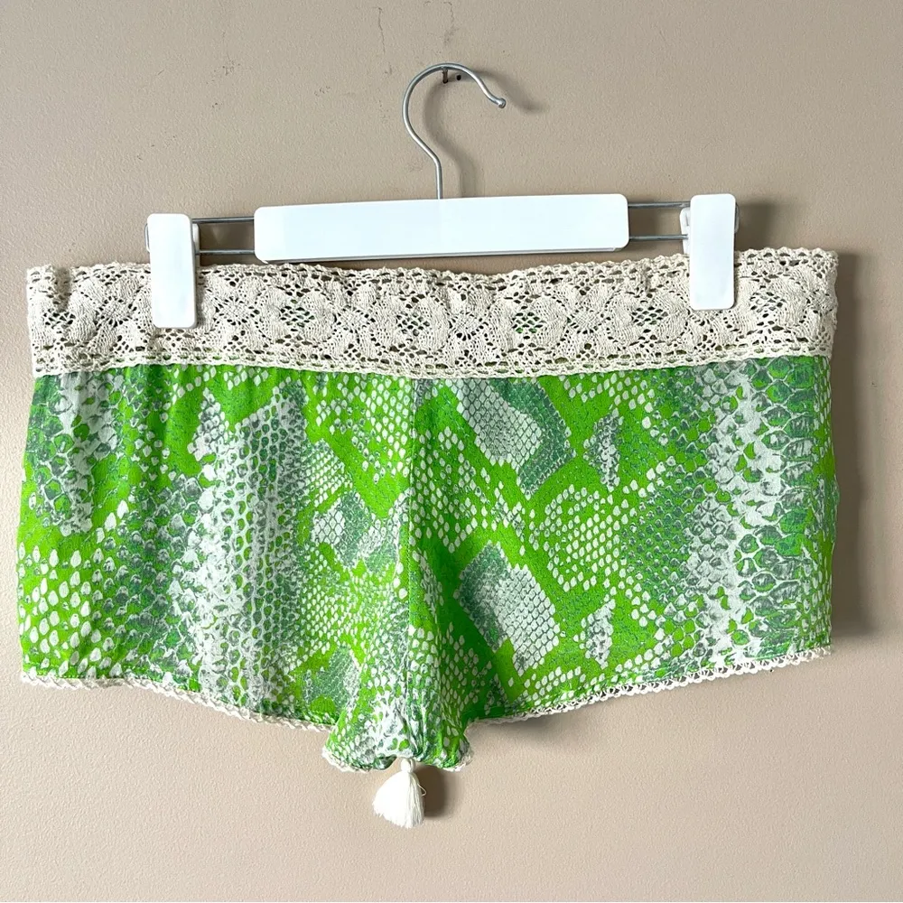 TAJ by Sabrina Crippa | Green 100% Silk Crochet Knit Swim Cover Up Shorts Sz XS - Image 4