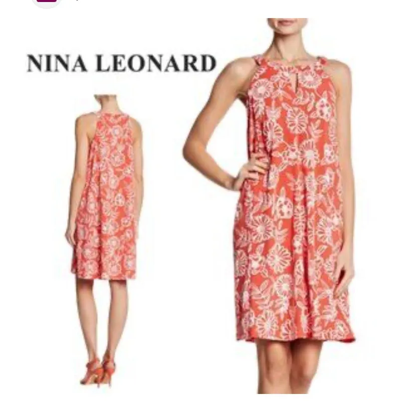 Nina Leonard Sleeveless High Neck Floral Print Textured Dress Size XL - Image 2