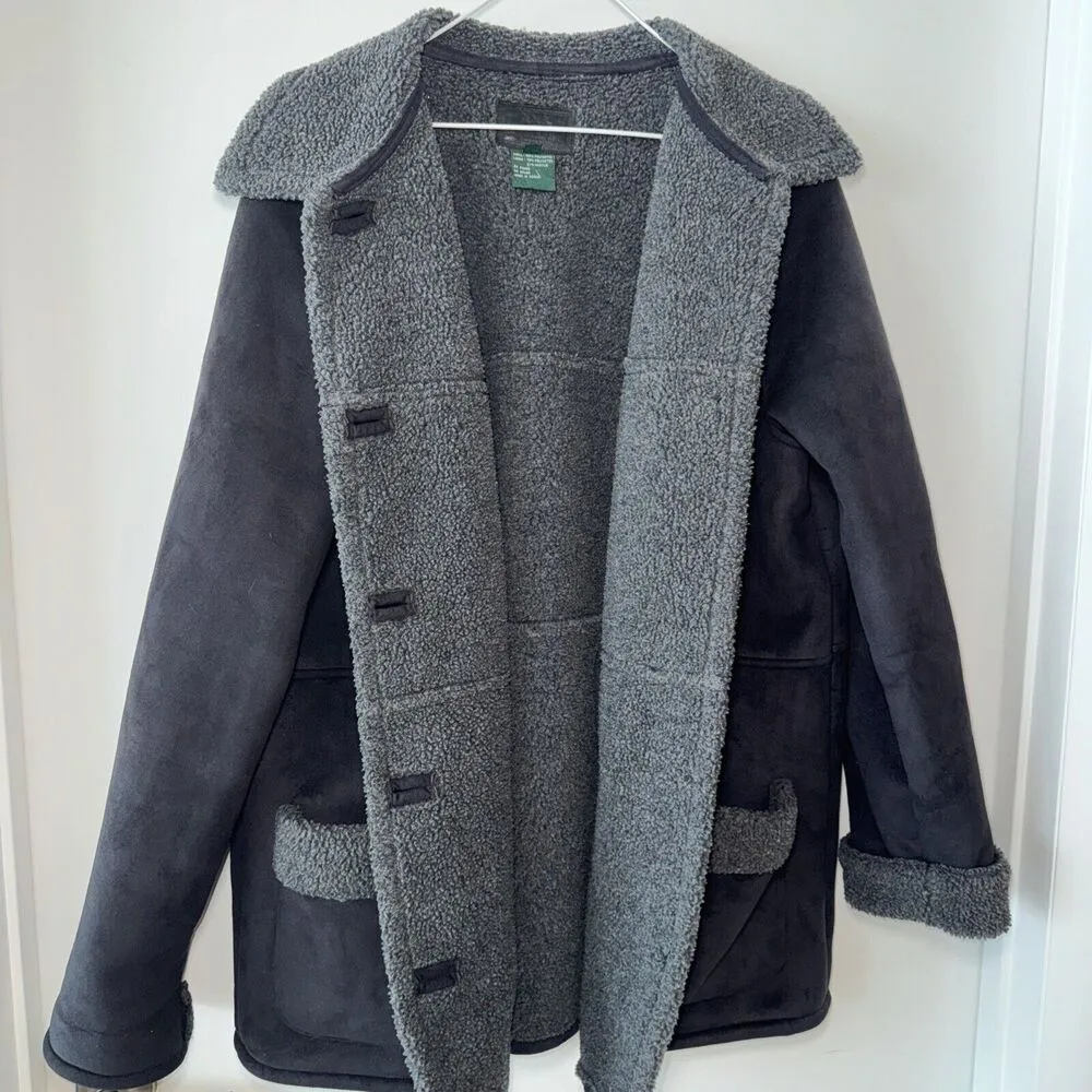 Ralph Lauren Womens 1x XL Faux Black Suede Shearling Coat Jacket Grey Sherpa - Image 5