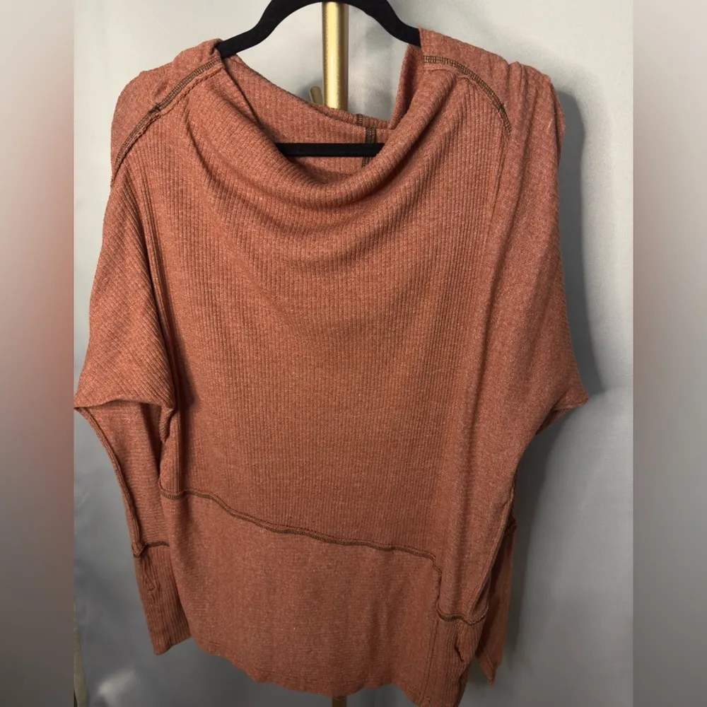 Free People Rust Orange Oversized Boat neck thermal size medium - Image 5