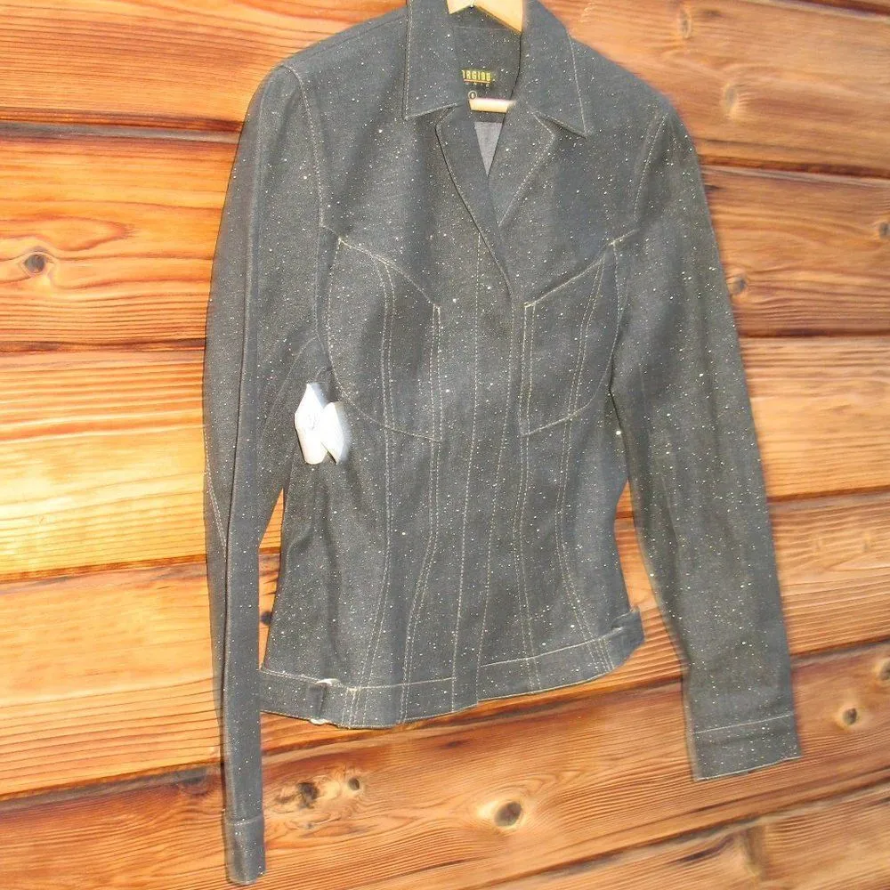 NWT Vintage Black Glitter Denim Jean Jacket Black - Image 2