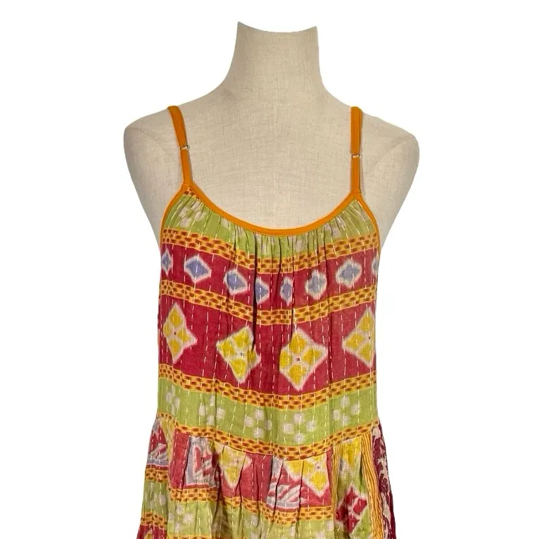 Kantha Sleeveless Midi Dress by Mastani Handmade Boho Red Size undefined - Image 2