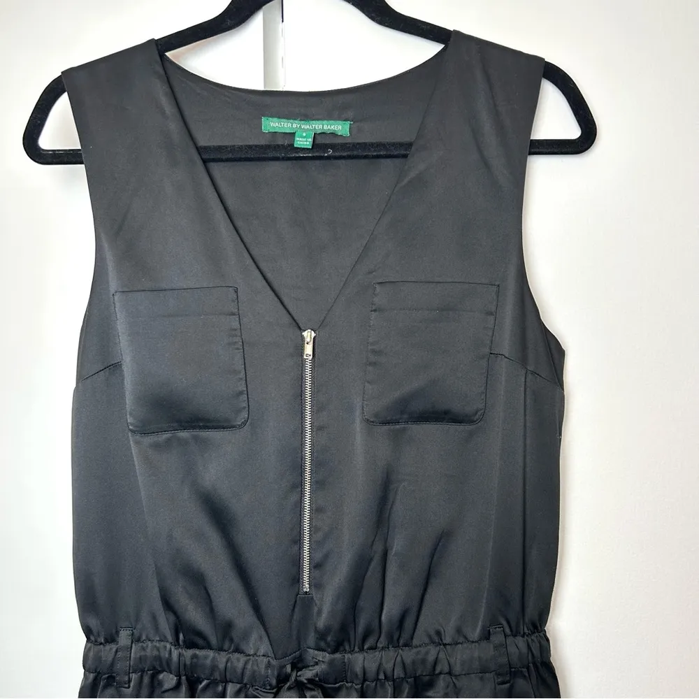 Walter by Walter Baker Black Satin Zipper Front Romper - Image 2