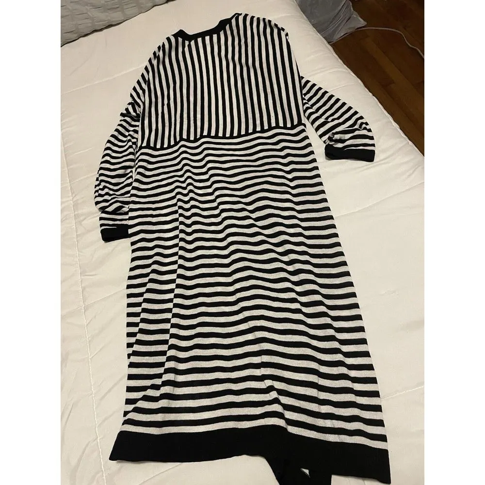 Cabi Cardigan Sweater Womens Small Striped Black White Side Slits Long Neutral - Image 5