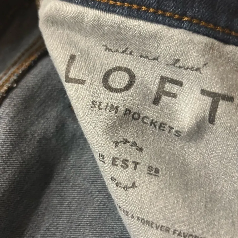 Loft Slim Pockets Dark Wash Tie Waist Raw Hem Jeans Size 30 - Image 13