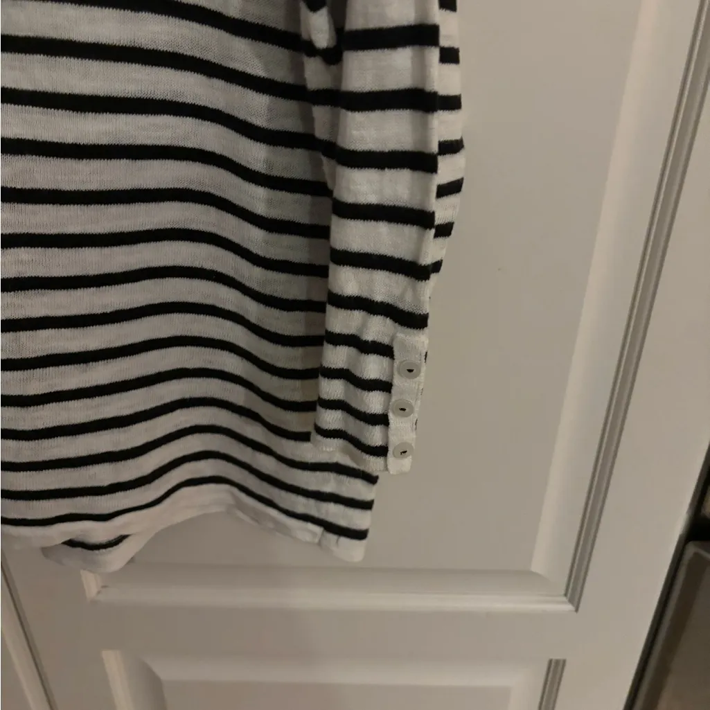 J.Jill Top Women small Black White Stripe Linen Cotton Box Pocket‎ 3/4 Sleeve - Image 7
