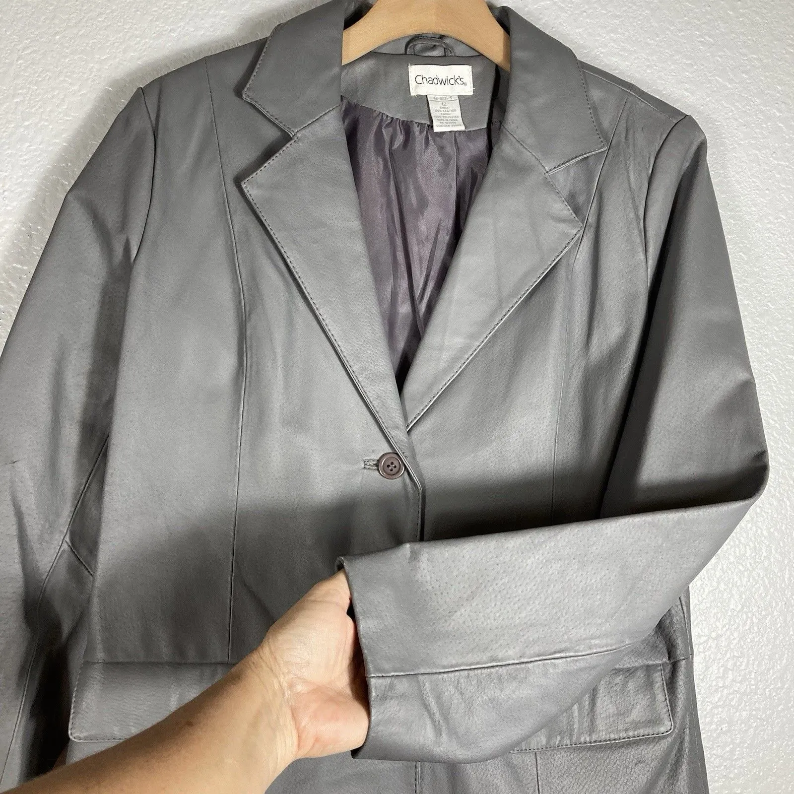 Chadwick's Classic Leather Jacket Blazer  Women’s Size 12 Gray Grey - Image 4