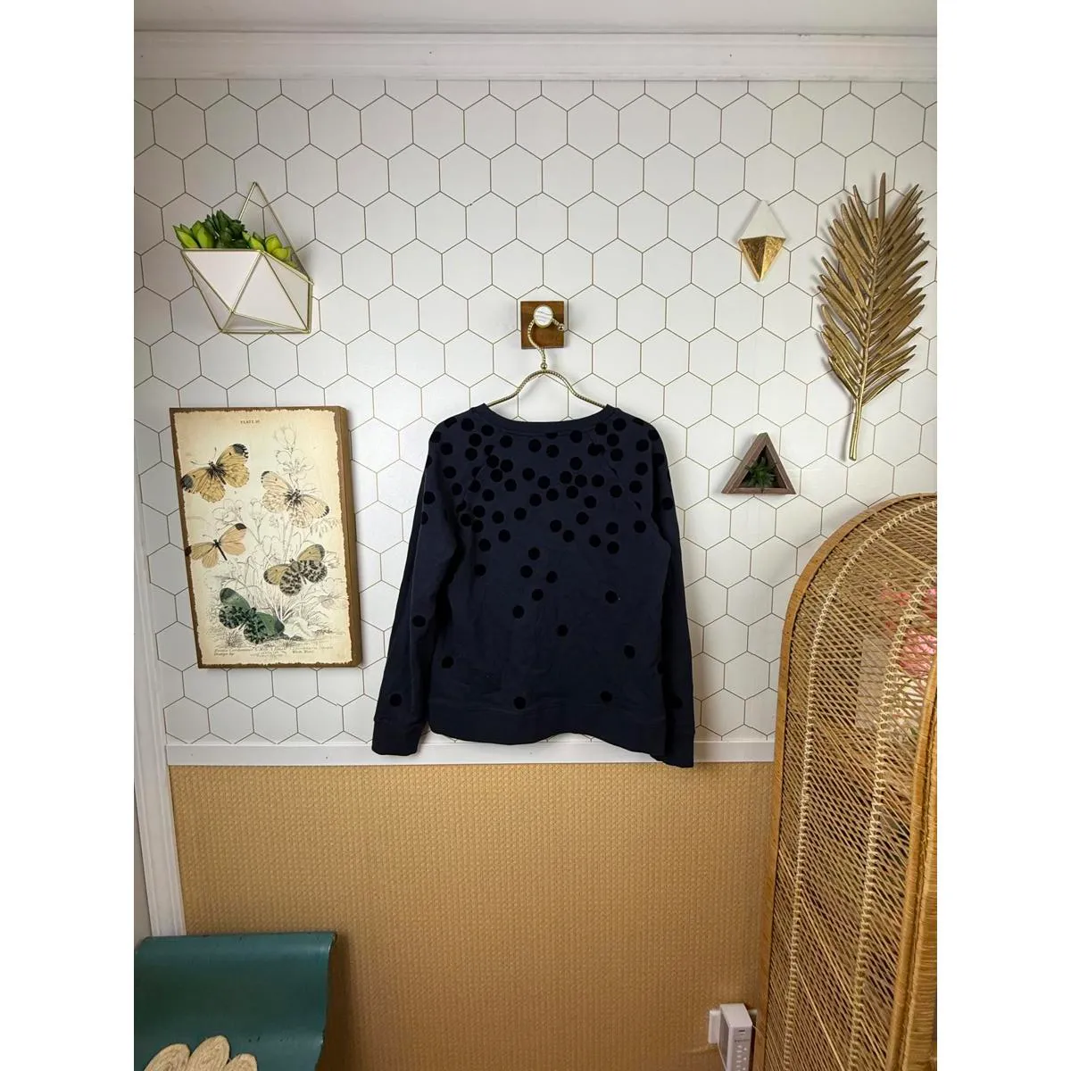 BODEN Dark Navy Velvet Polka Dot Cotton Crewneck Sweatshirt - Image 3