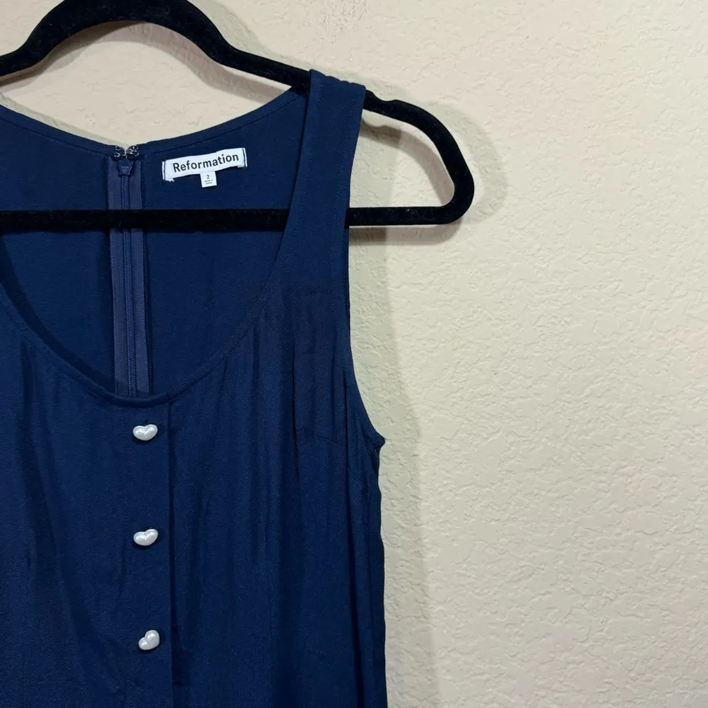 Reformation Women's Navy Lucian Mini Dress Size 2 Heart Button Preppy Party 90's - Image 6
