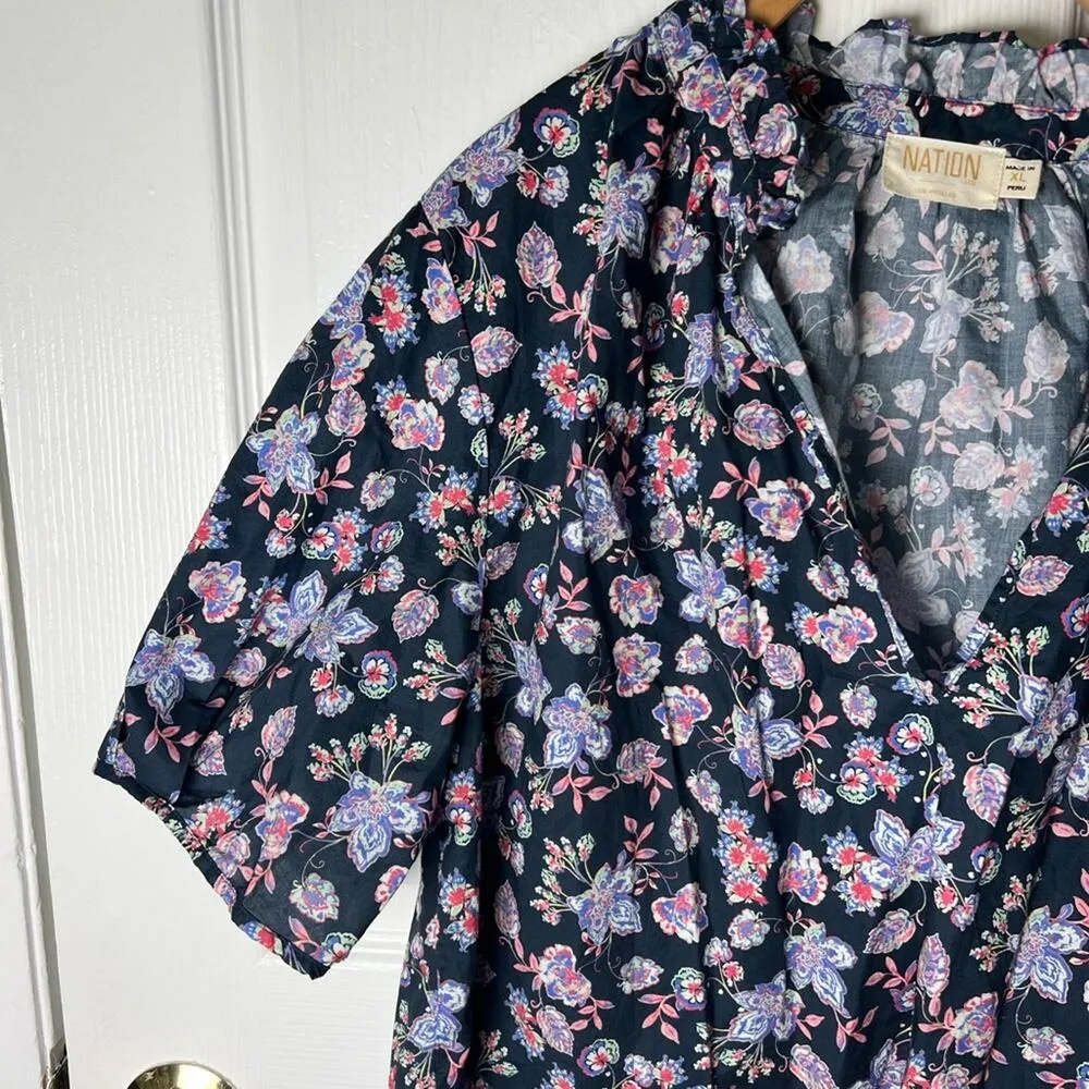 NATION LTD Pima Cotton Rosanna Floral Print Puff Sleeve Blouse in Midsummer XL - Image 3