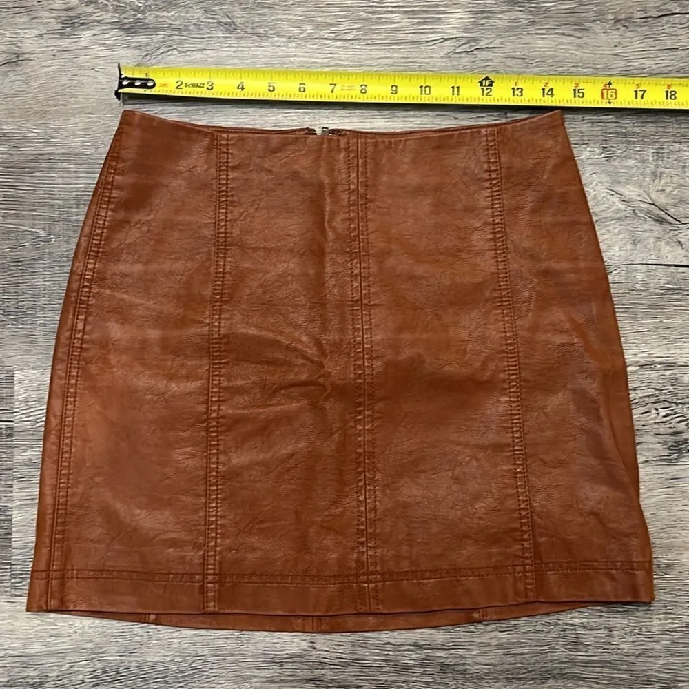 Free People Modern Femme Vegan Faux Leather Mini Skirt Camel Moroccan- 6 ($128) - Image 6