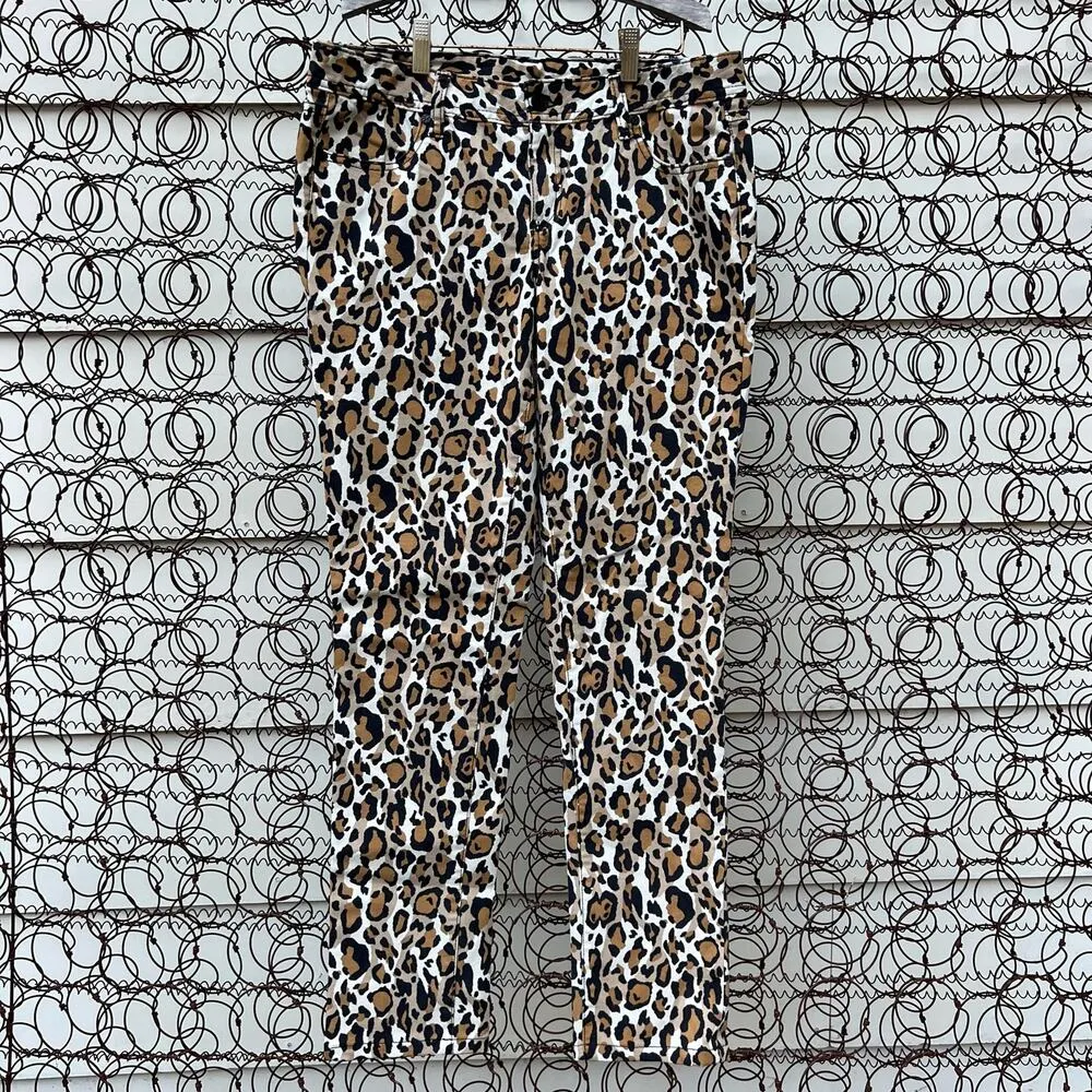 Tory Burch Leopard Cheetah Animal Print Low Rise Super Skinny Jeans Size 30 - Image 3