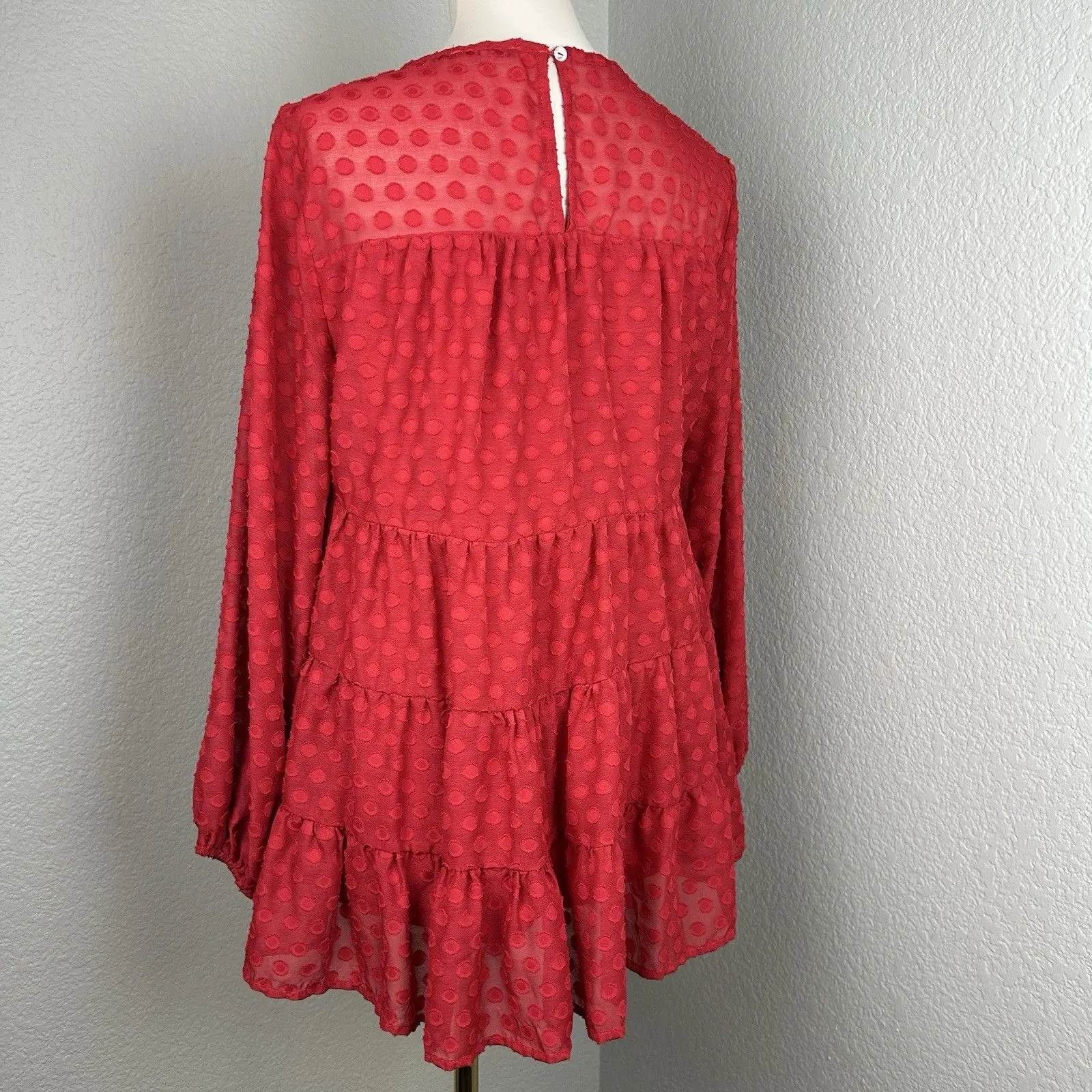 Jodifl Women's Tiered Dress Textured Lined Sheer Long Sleeve Small - Image 4