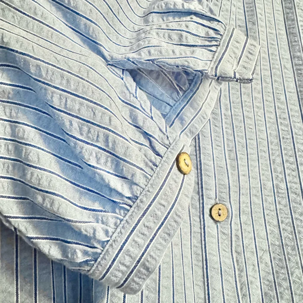 Entro Oversized Blue Stripe Button down Short Sleeve Shirt with Pockets - Image 3