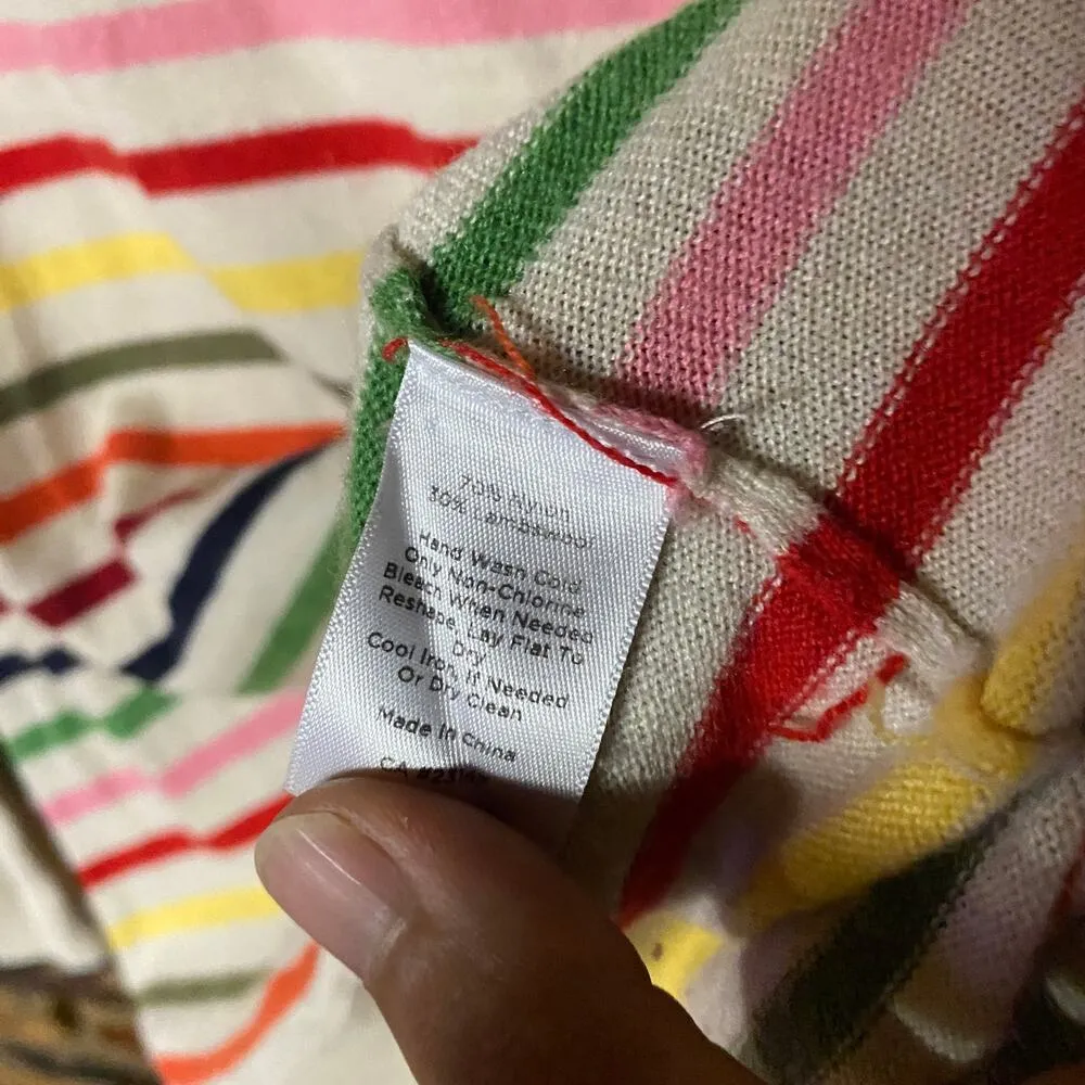 Talbots Beige Rainbow Metallic Stripe Button Shoulder Knit Sweater Women's XS - Image 5