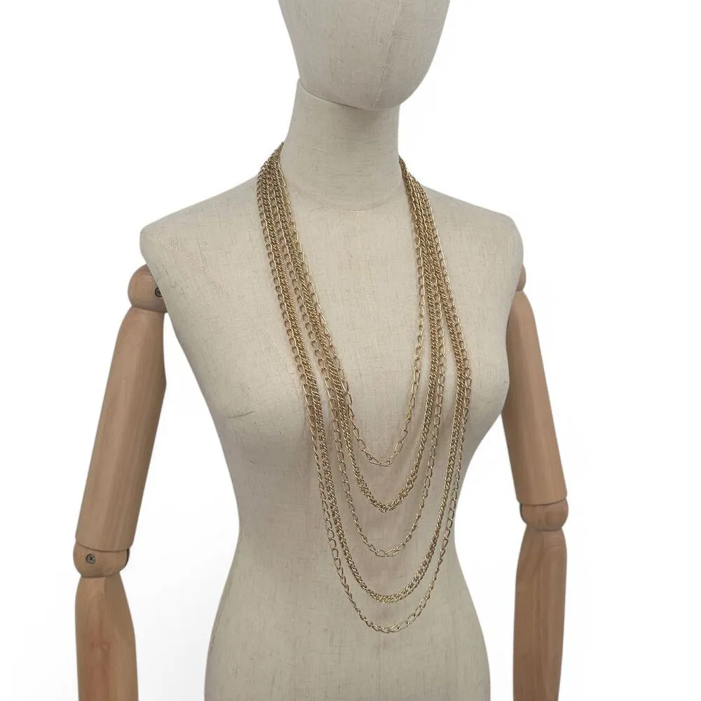 Crown Trifari Multi Strand Chain Statement Necklace Gold Tone 5 Chains Vintage - Image 8