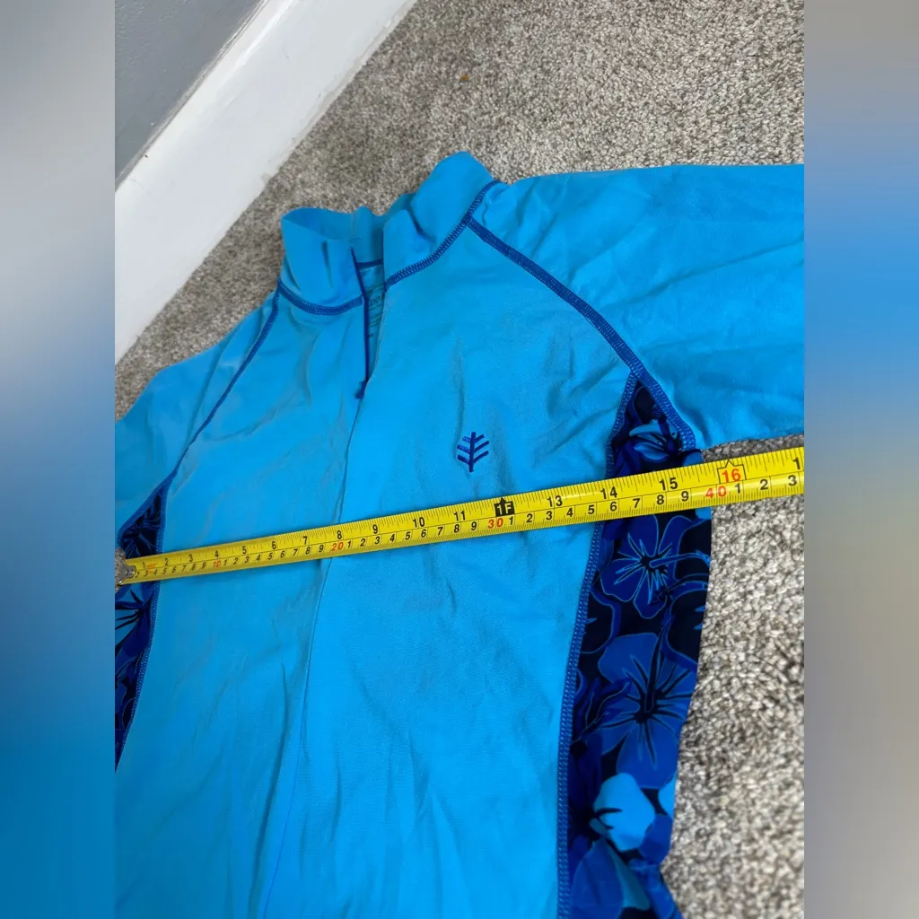 Coolibar Quarter Zip Floral UPF 50 Sun Protection Rashguard Top and Shorts XS Blue - Image 5