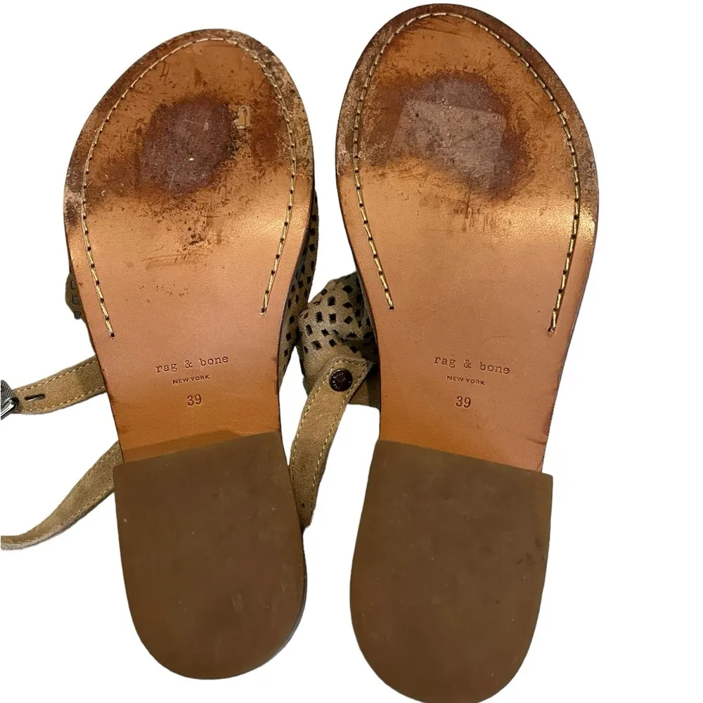 Rag & Bone Wyatt Perforated Suede Mid Heel Sandal, Sz 39 - Image 10