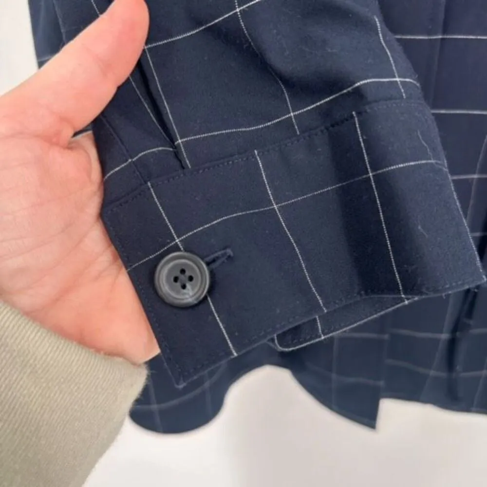 Banana Republic Womens Windowpane Drawstring Shirt Jacket Navy Blue White Medium - Image 10