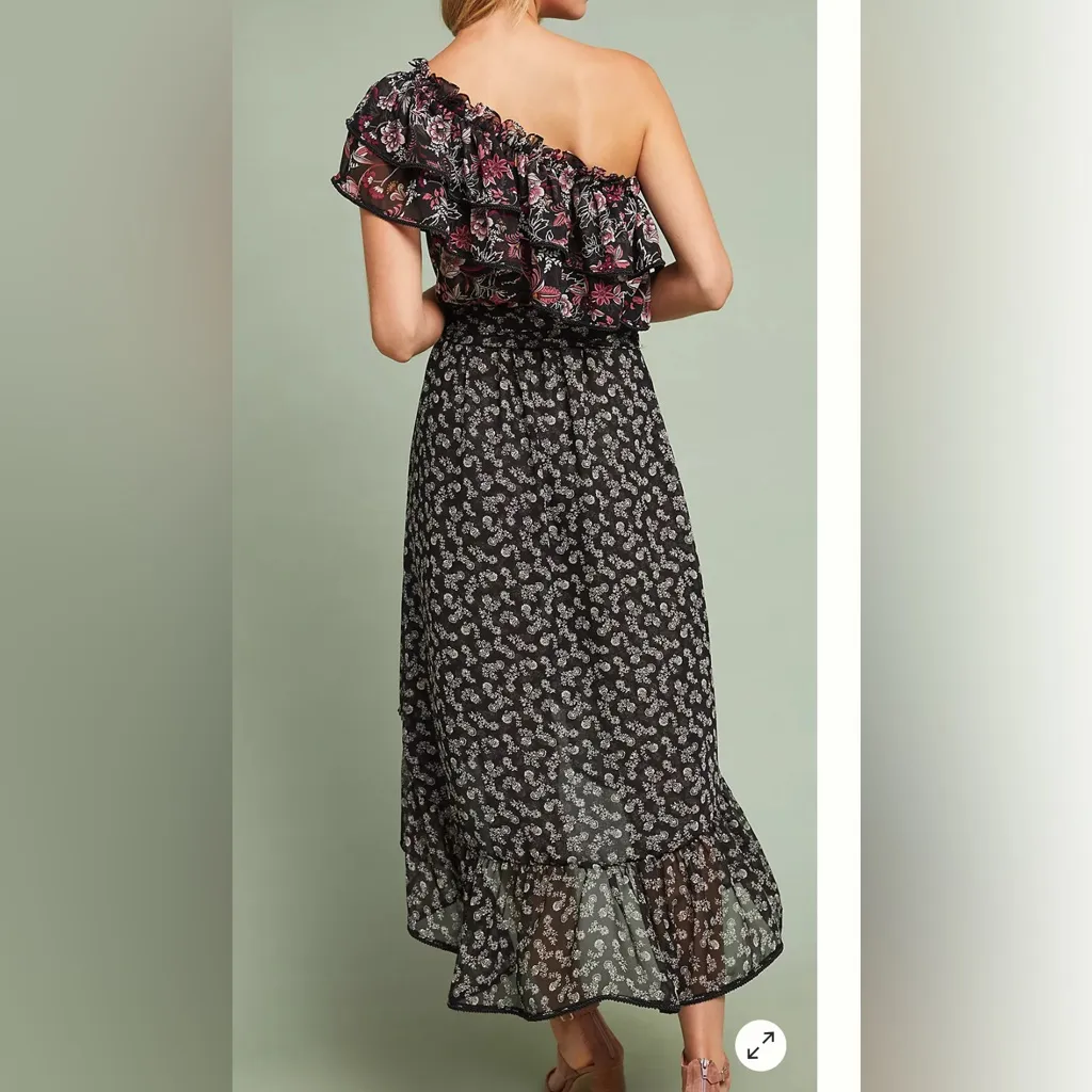 Misa Los Ángeles Sandra one-shoulder  Black Floral High-Low Skirt NWOT - Image 3