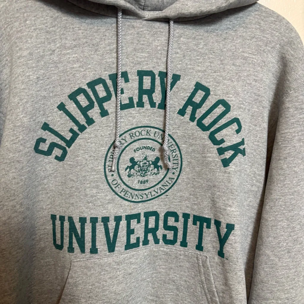 Slippery Rock University Champion Hoodie Sweatshirt SRU Gray‎ Green Size Small - Image 2