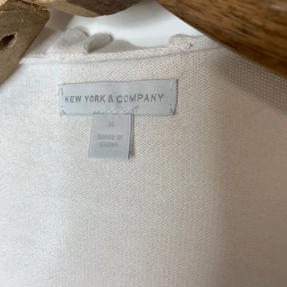 NY&Co Cream Button Front Cardigan Gem Buttons Sz Medium - Image 4