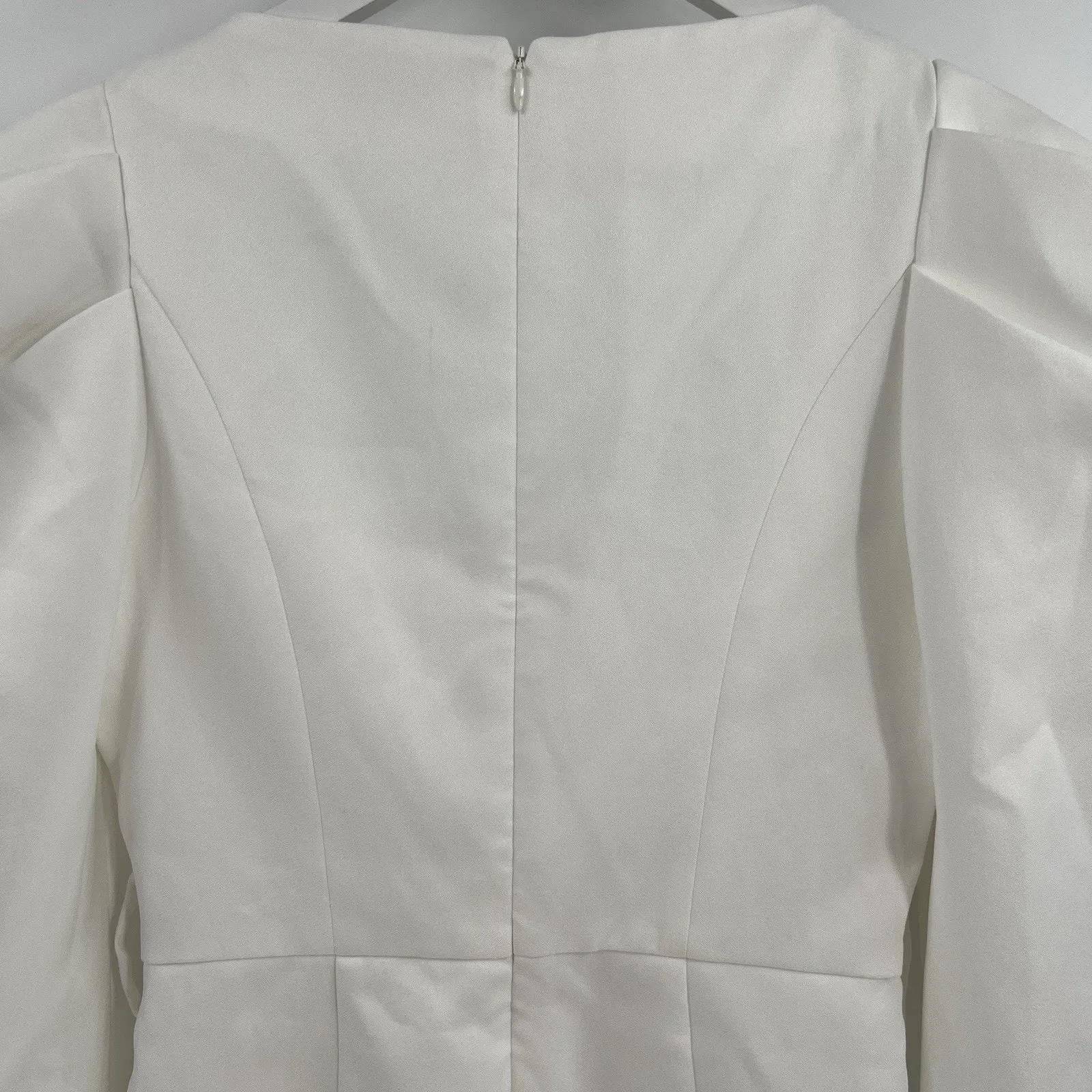 Elliatt Clarice Mini‎ Dress White Long Puff Sleeves Crepe Zip Up Size Small - Image 8