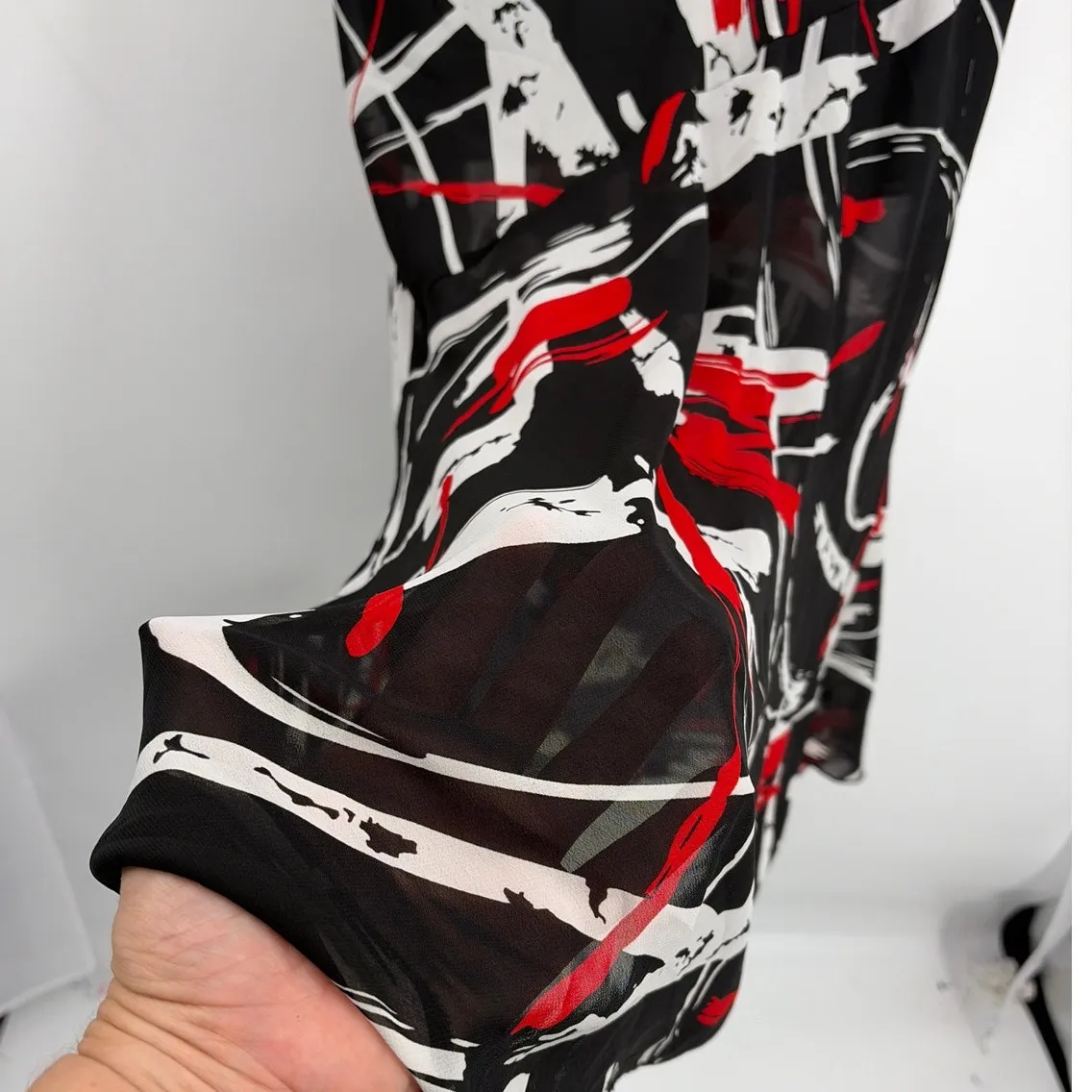 Aino Abstract Slip Dress Sz M Y2K Grunge Midi Art Print Indie Sleaze Club Edgy Black Size M - Image 8