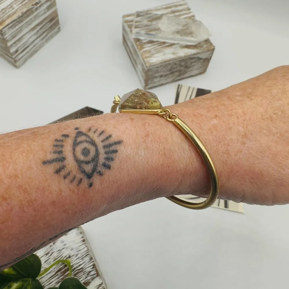 Rainforest Jasper Cuff Hook Closure Gold Bracelet Green - Image 4