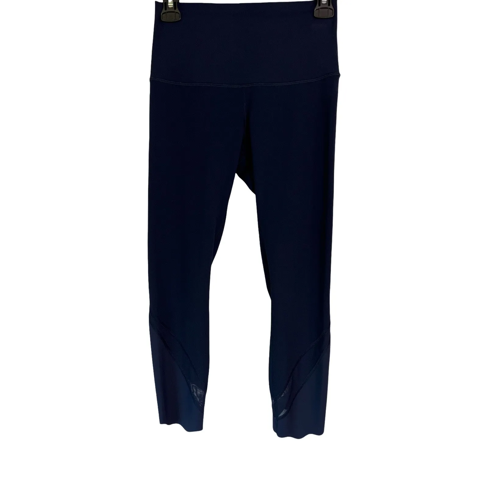 Lululemon Navy High Rise Crop Leggings Mesh Panel Athletic Yoga Size Measured - Image 2