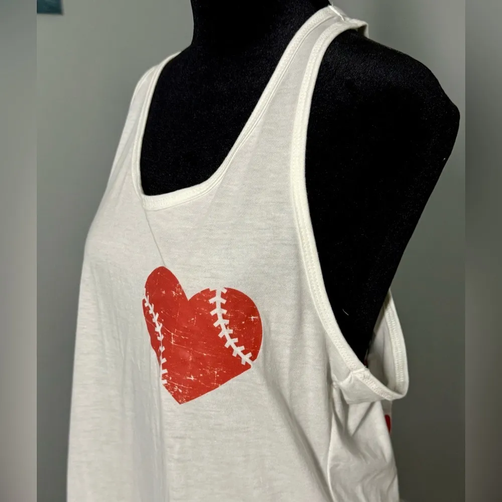 Baseball Mama White Tank Top with Red Heart Design & back graphic XXL - Image 3