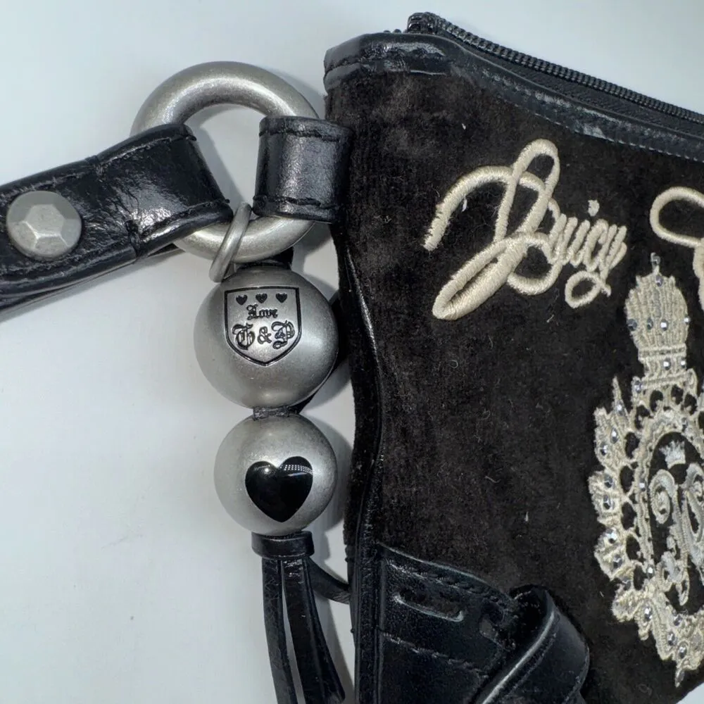 Y2K OG Juicy Couture Black Velour Wristlet Wallet 8x6" Leather 2000s Authentic - Image 2
