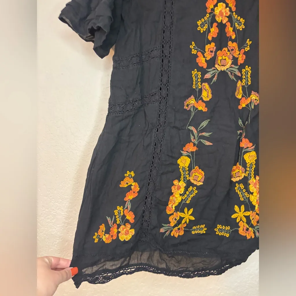 Free People Perfectly Victorian Embroidered Orange Yellow Floral Dress Size M - Image 9