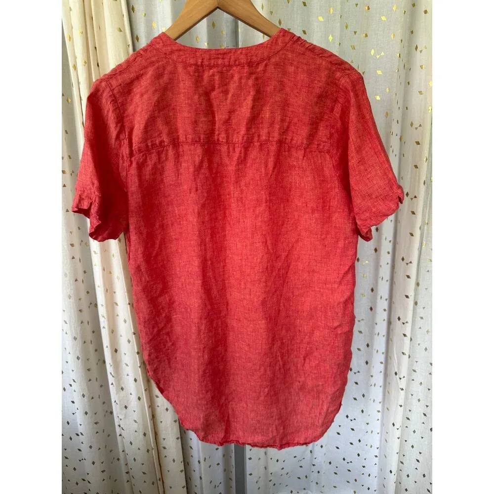 Coldwater Creek Women's 100% Linen Front Piping Pullover Mandarin Collar Blouse - Image 5