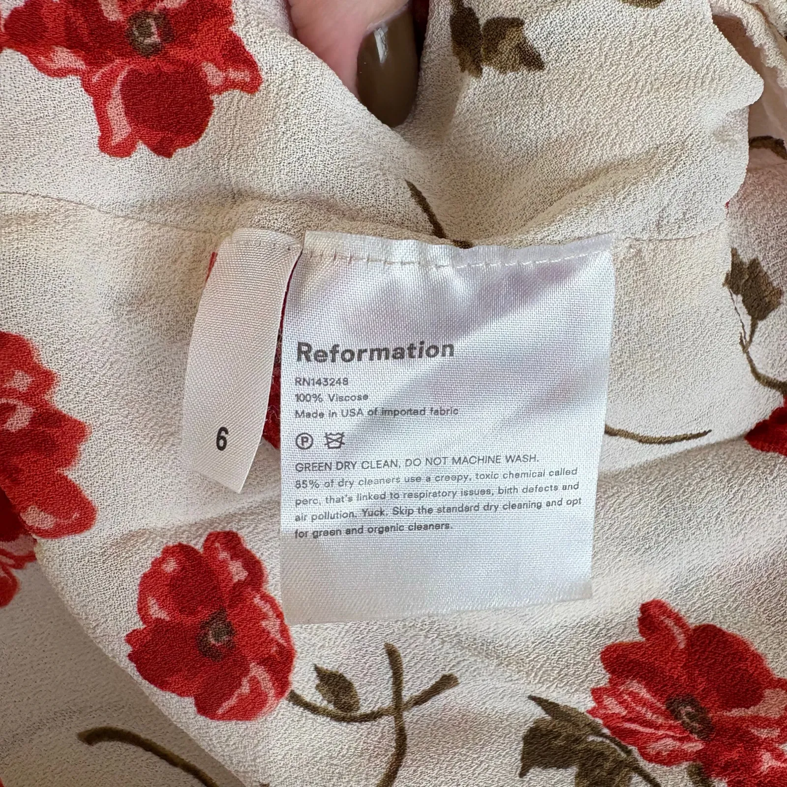 Reformation Jess Jubilee Dress Size 6 White Red Floral Puff Sleeve Mini - Image 5