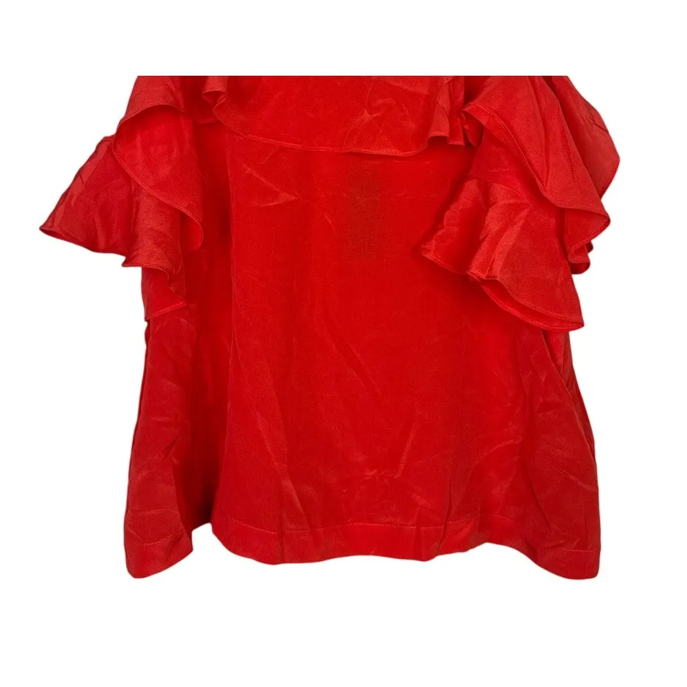 NWT J. Crew Silk Ruffled Flounce Cold Shoulder Top Blouse 12 Fresh Poppy Red - Image 4