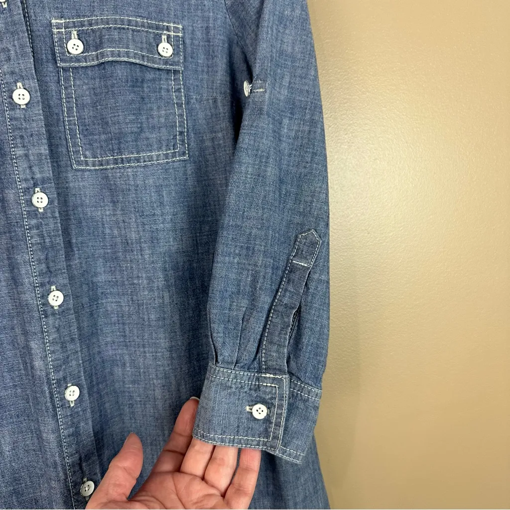 Lands End Canvas Lightweight Denim Roll Tab 3/4 Sleeve Shirt Dress 0 - Image 4