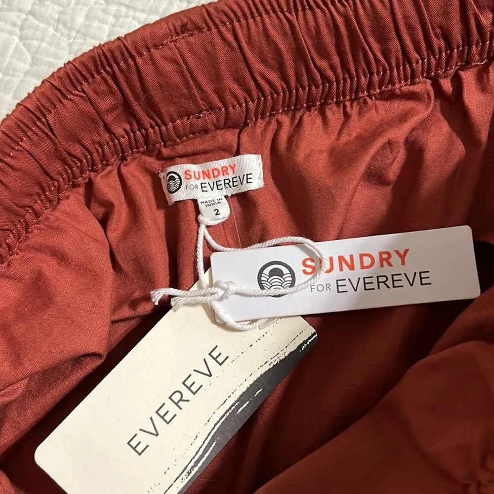 SUNDRY for EVEREVE size 2 woven Sunday skirt brick color with pockets bungee nwt - Image 9