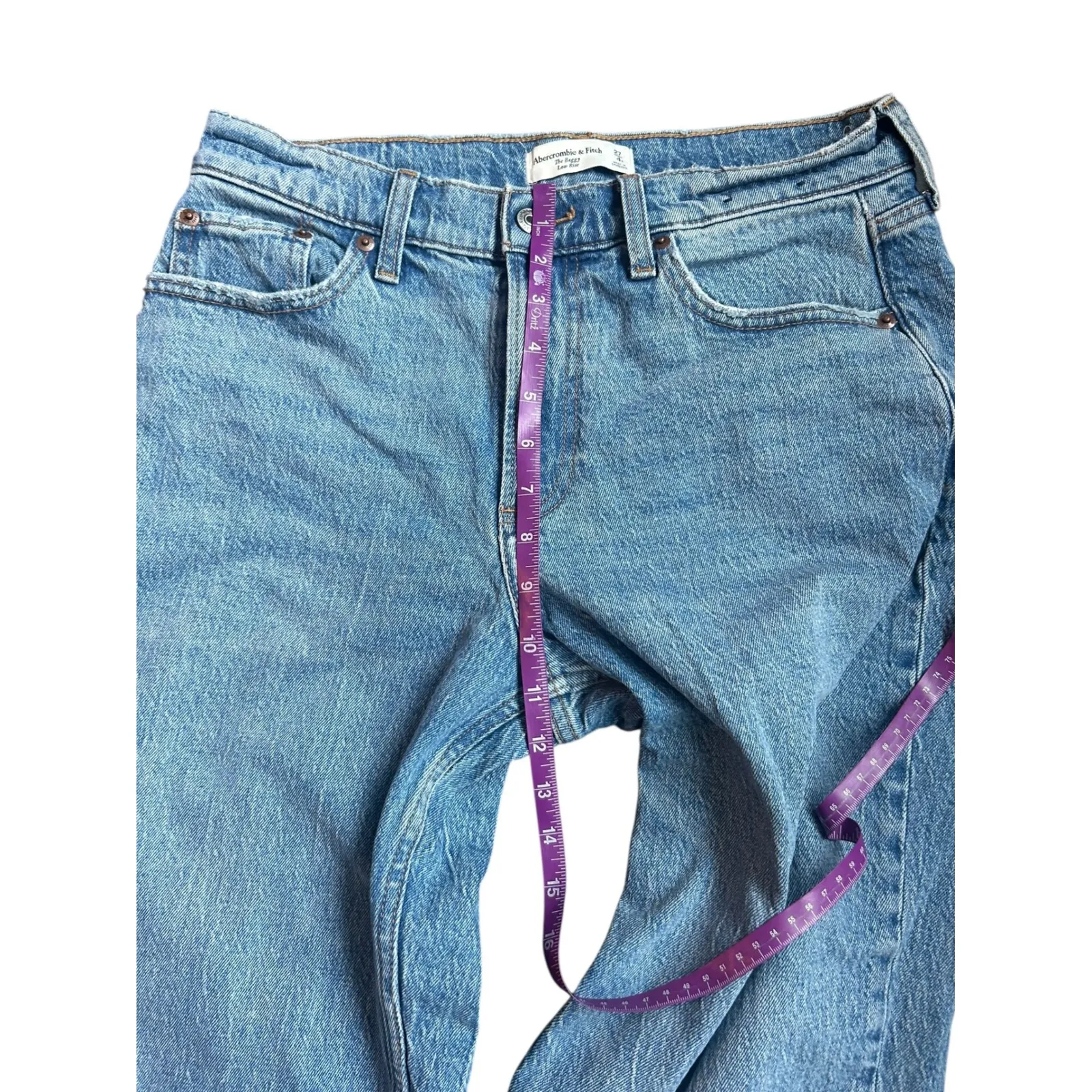 Abercrombie & Fitch The Baggy Low Rise Curve Love Jeans Medium Wash Let Down Hem - Image 10