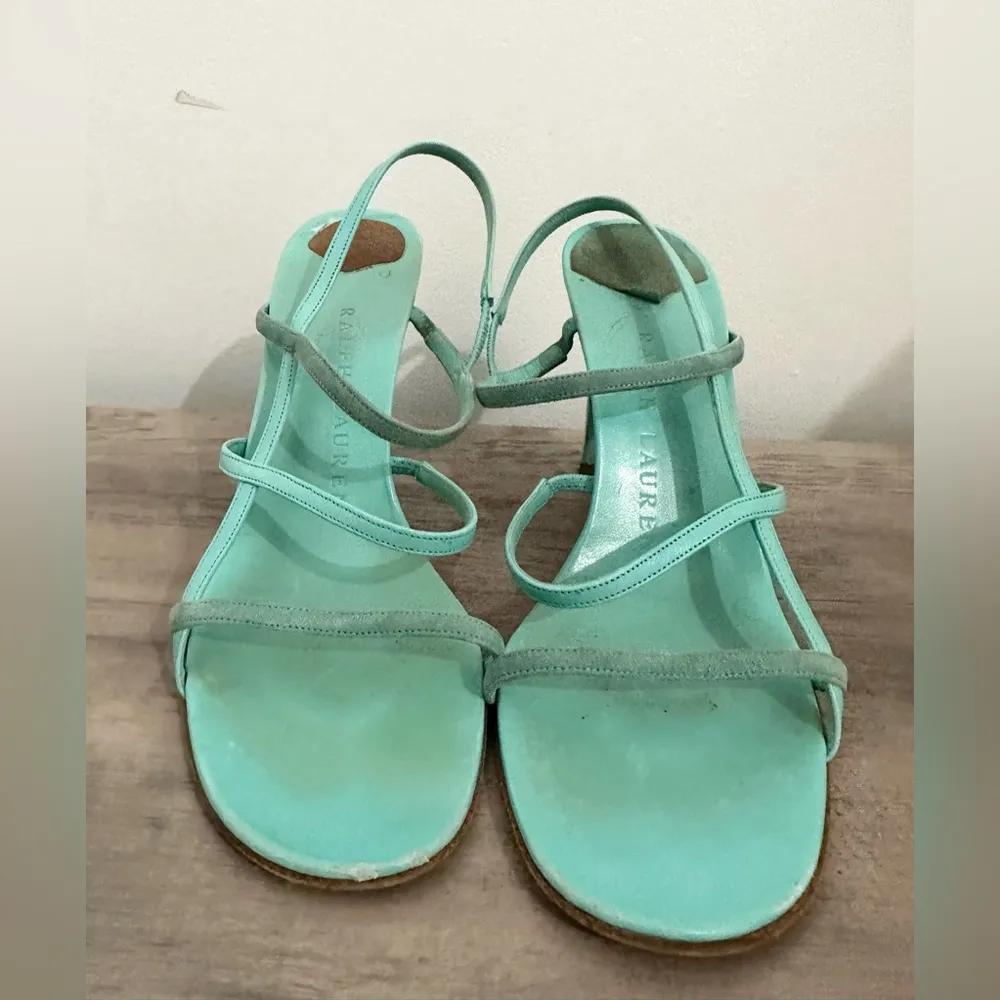 Ralph Lauren heels STRAPPY size 6.5 blue leather wedding guest event party - Image 3